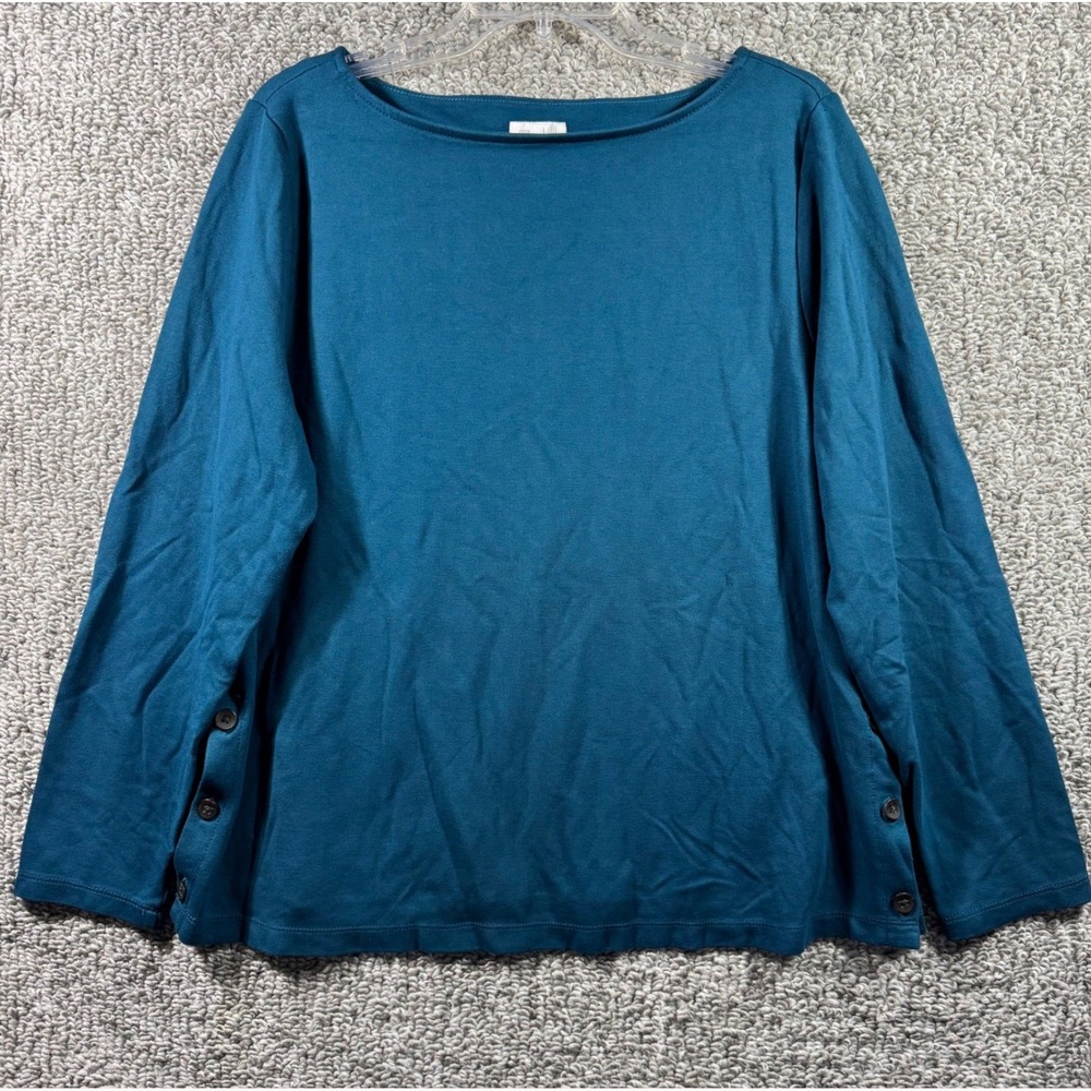 J. Jill Ponte Knit Top Coastal Teal Blue Side Buttons Bateau Boat Neck Women XL